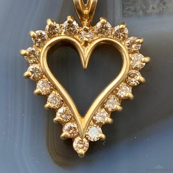 10K Yellow Gold Brown Diamonds Heart Shape Pendant For Women - Picture 3 of 8